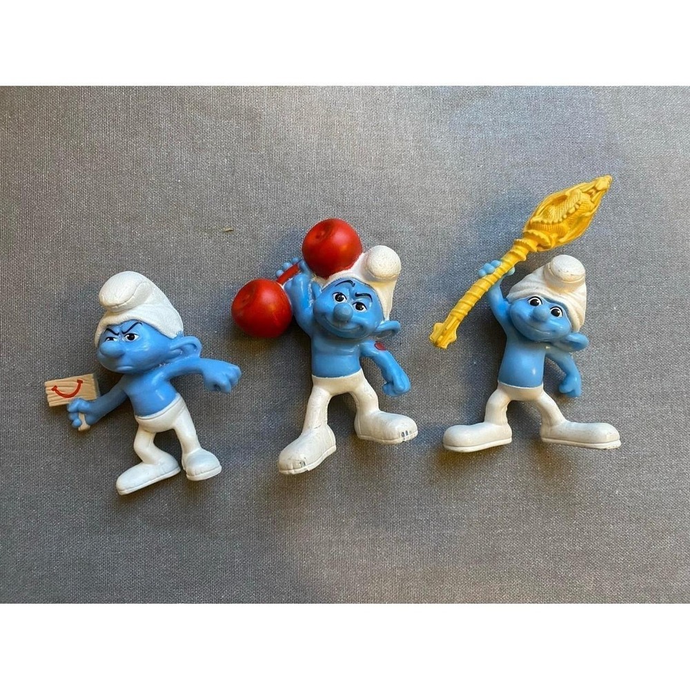 Smurfs Lot Of Three McDonald's Chef Grouchy Wooden Spoon Hefty Clumsy sku31